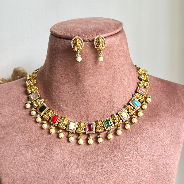 Antique Navratna Lakshmi blocks short set