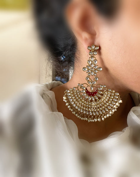 Bollywood polki kundan long earrings