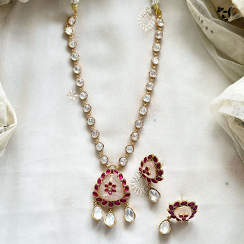 Kundan Jadau & Polki Pale Pink-Ruby floral Butta short set