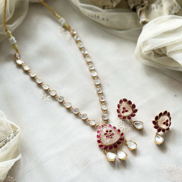 Kundan Jadau & Polki Pale Pink-Ruby floral Butta short set