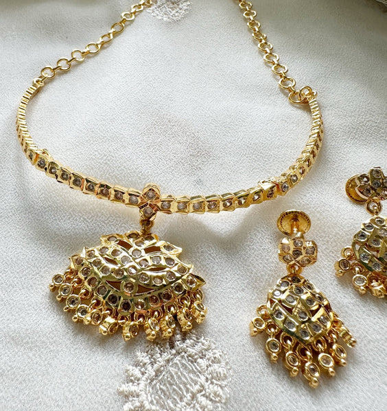 Traditional AD gold attigai with drop studs - White