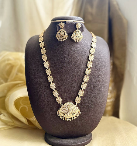 Traditional Impon floral spikes Long haaram set (screw type earrings)