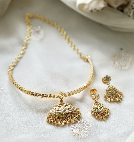 Traditional AD gold attigai with drop studs - White