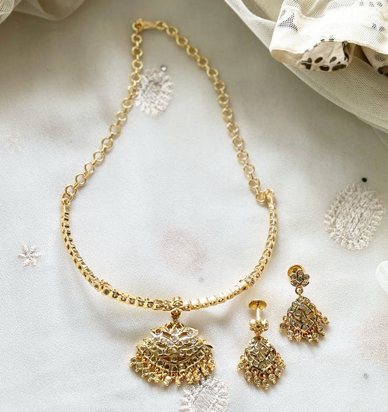 Traditional AD gold attigai with drop studs - White