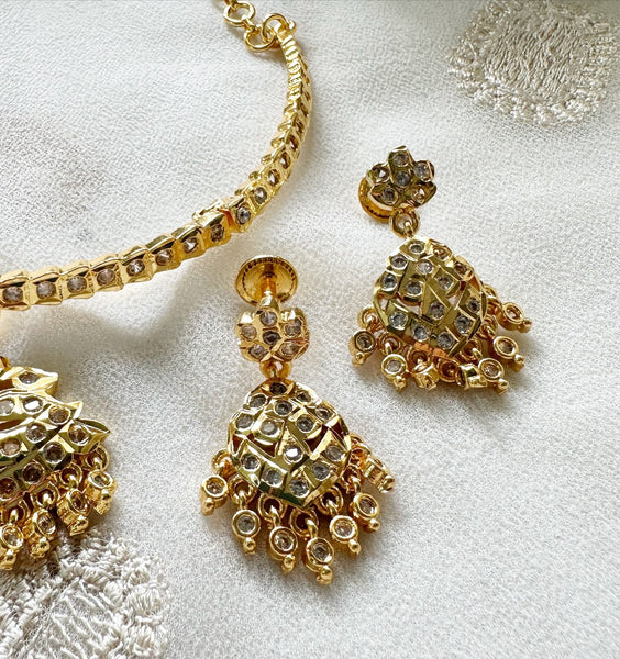 Traditional AD gold attigai with drop studs - White