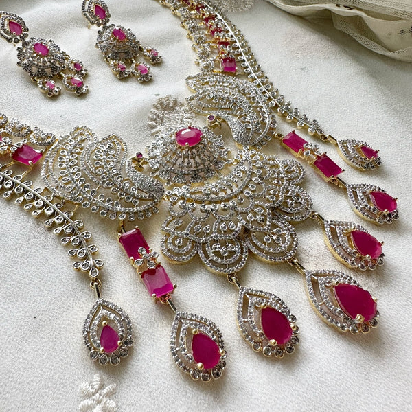 Bridal Exquisite Ruby Peacock layers short haarm set