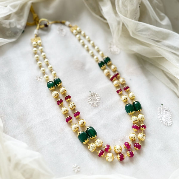 Layered Pearl Ruby-Green mala