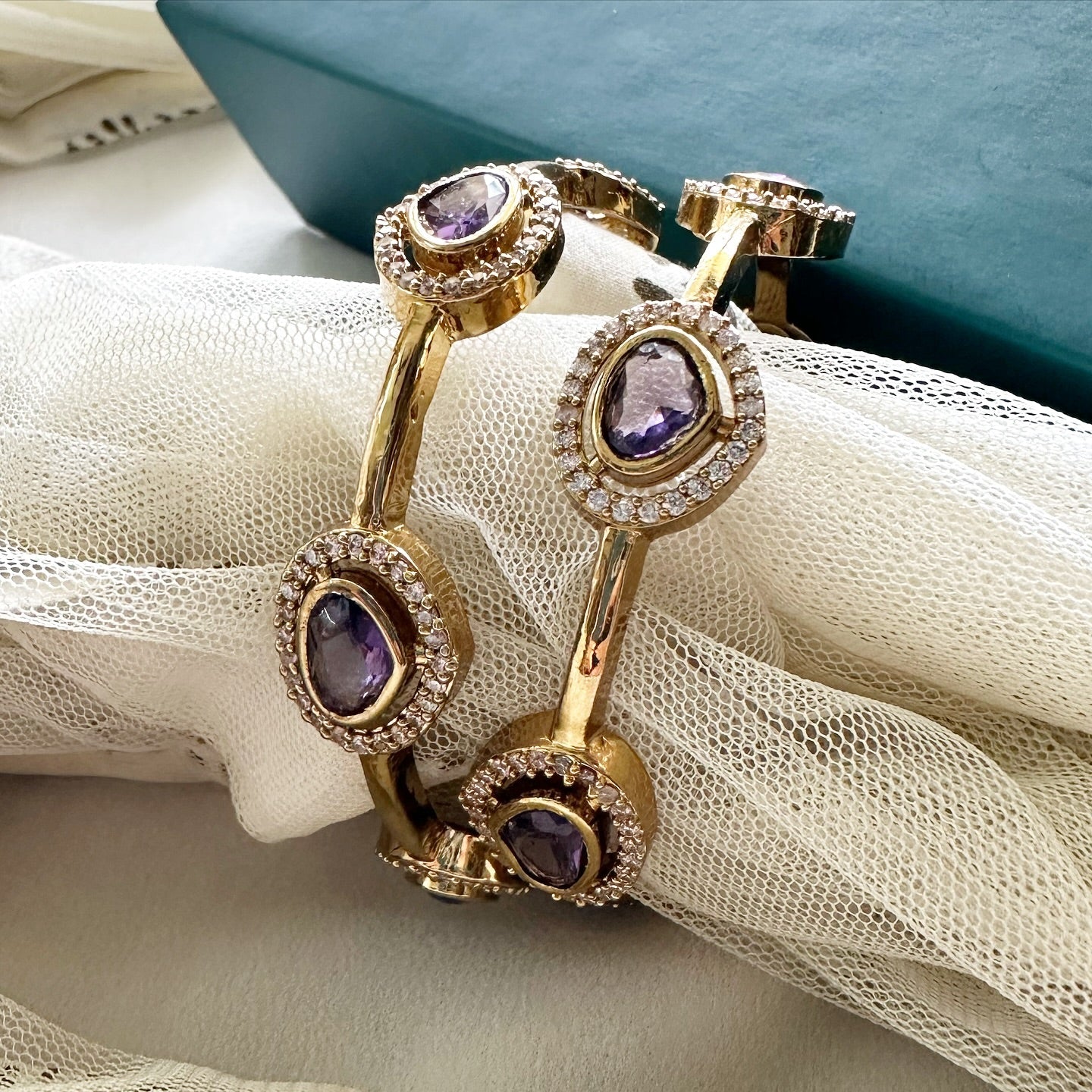 Purple flat tear drops bangles - set of 2