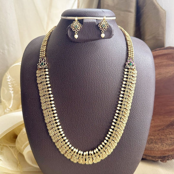 Matte Lakshmi coin pearl spike long haaram set