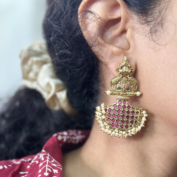 Imperial Lakshmi grill check kemp earrings