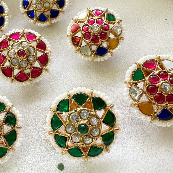 Kundan Jadau Flower studs with pearl lining