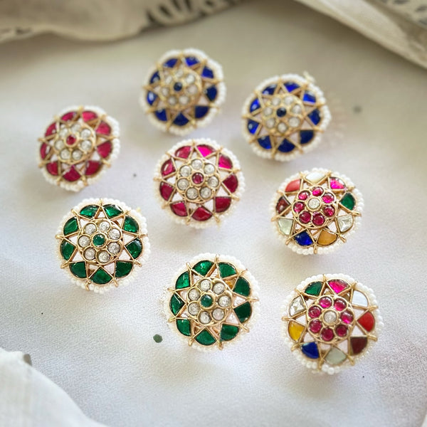 Kundan Jadau Flower studs with pearl lining