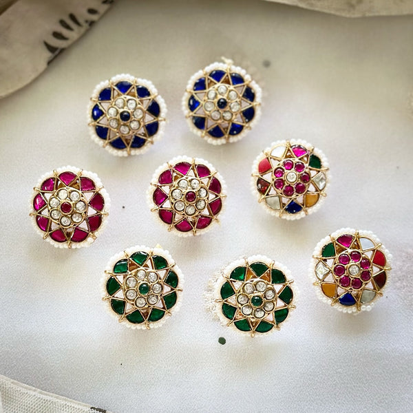 Kundan Jadau Flower studs with pearl lining