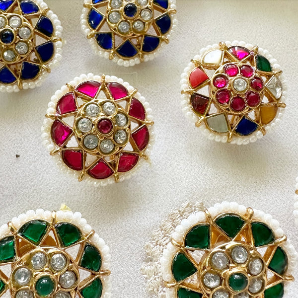 Kundan Jadau Flower studs with pearl lining