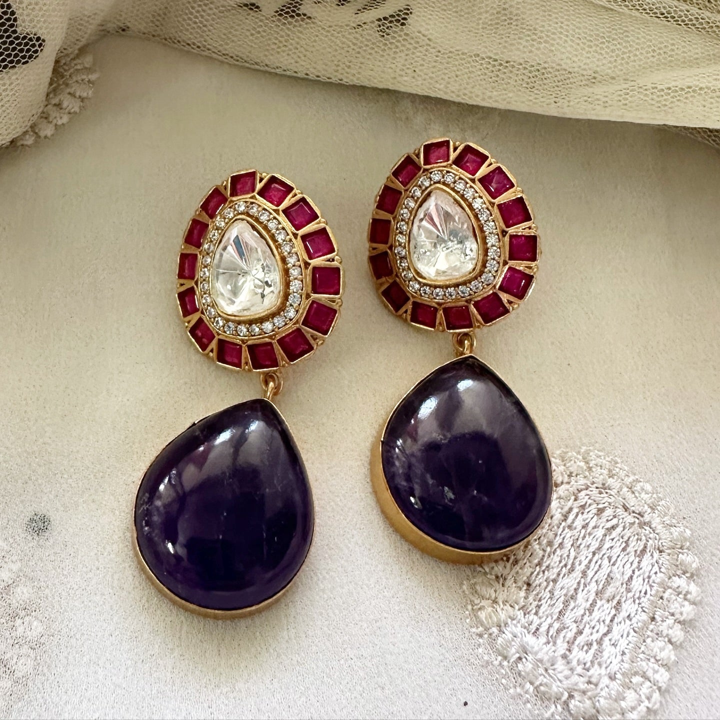 Kundan Jadau Tear drop dollops earrings