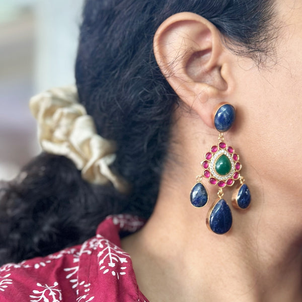 Kundan Jadau Dreamy Tri-drops earrings