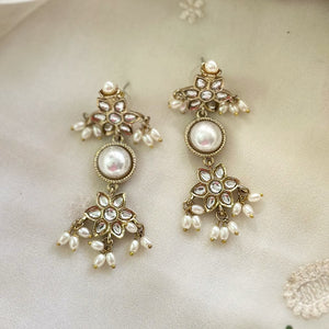 Classy Pearl polki floral danglers