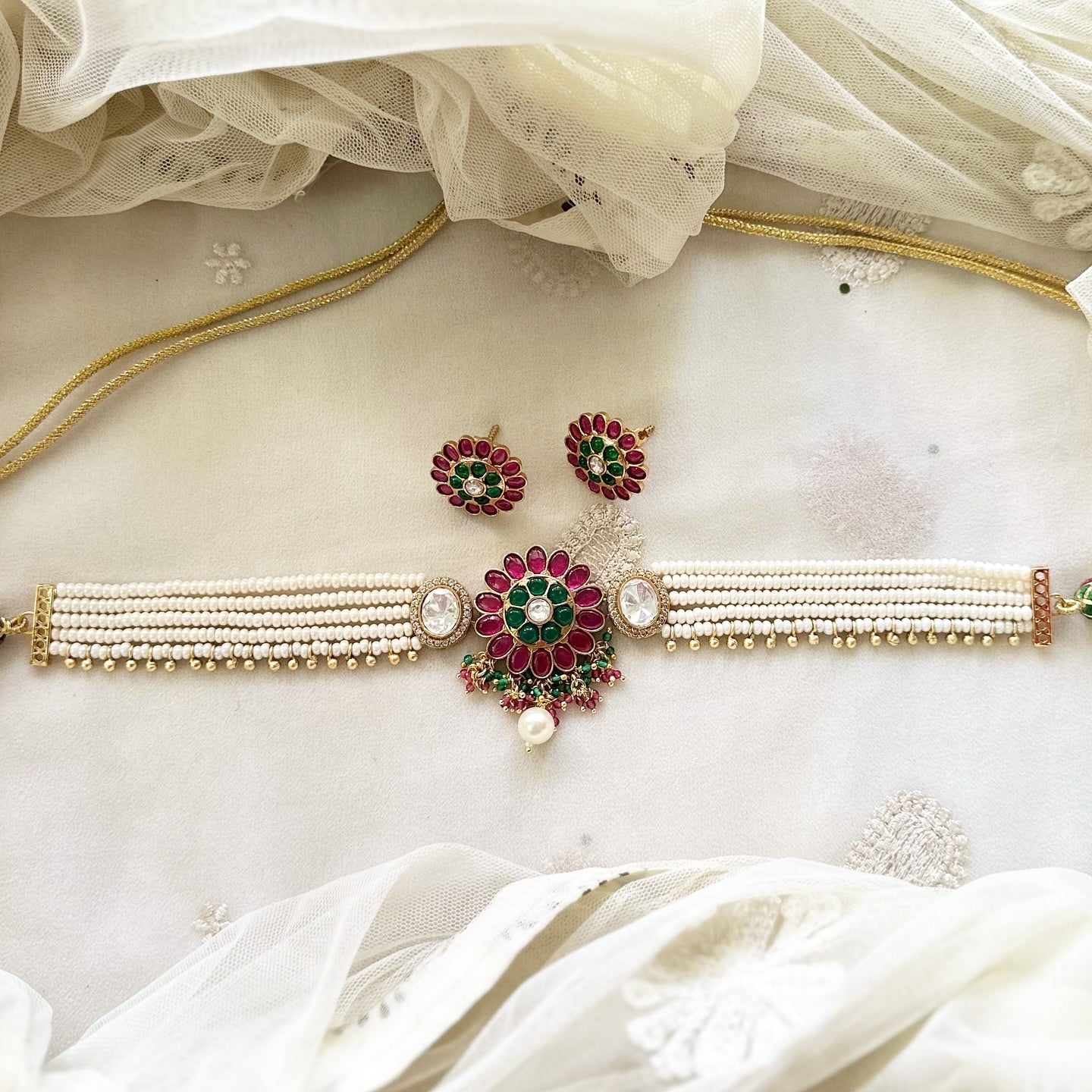 Polki kundan floral choker set