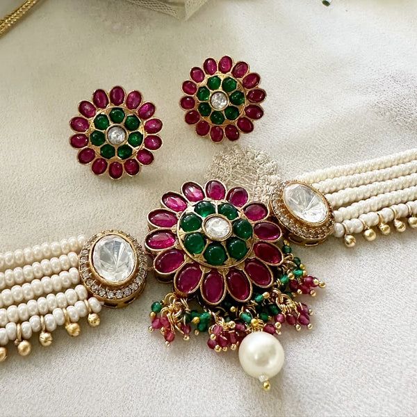 Polki kundan floral choker set