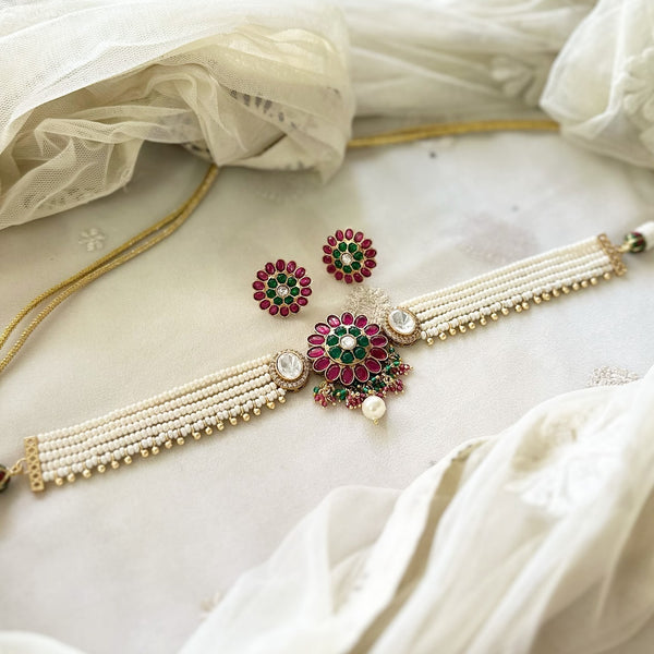 Polki kundan floral choker set