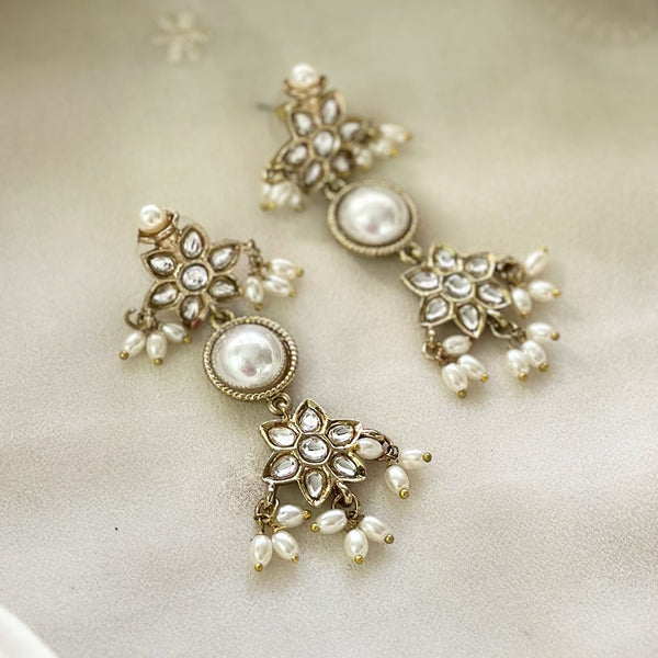 Classy Pearl polki floral danglers