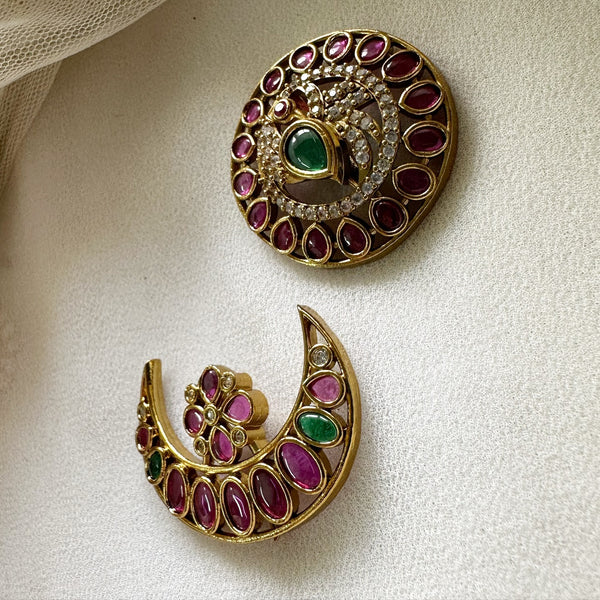 Matte kemp half moon & chakra beadpieces