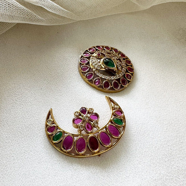 Matte kemp half moon & chakra beadpieces