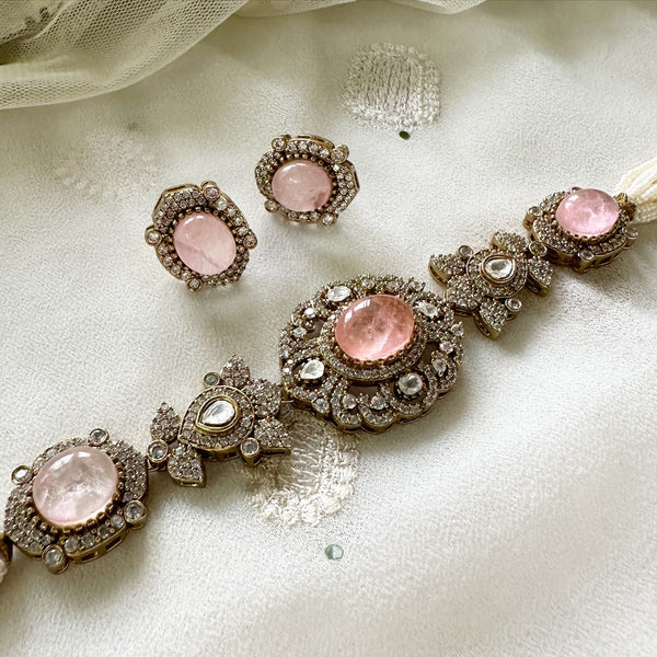 Victorian Oval flower choker set - Pink