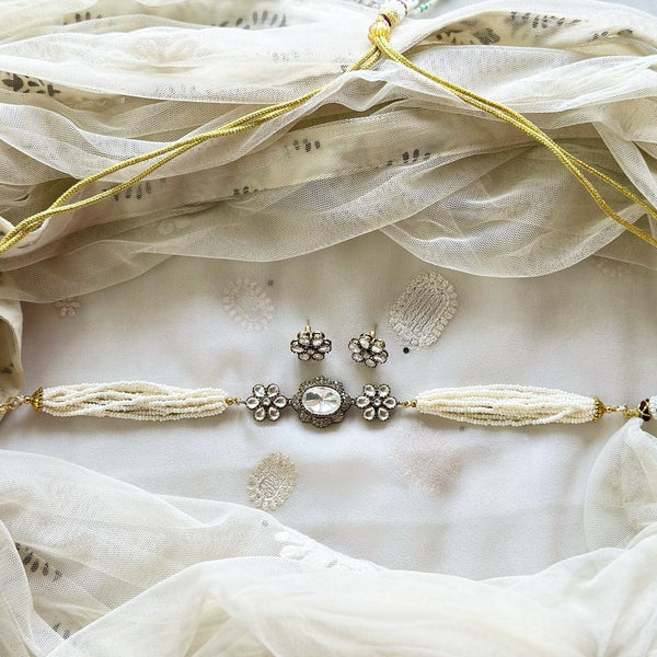 Victorian flower-bauble choker set - White