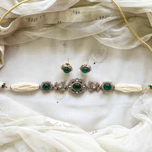 Victorian Oval flower choker set - Green