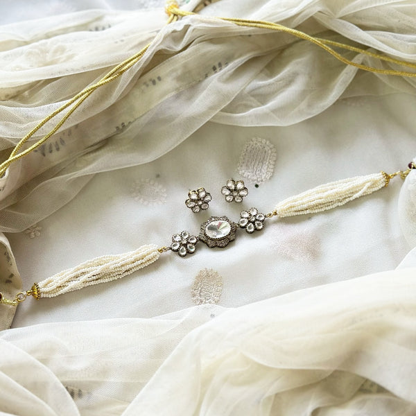 Victorian flower-bauble choker set - White