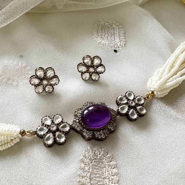 Victorian flower-bauble choker set - Purple