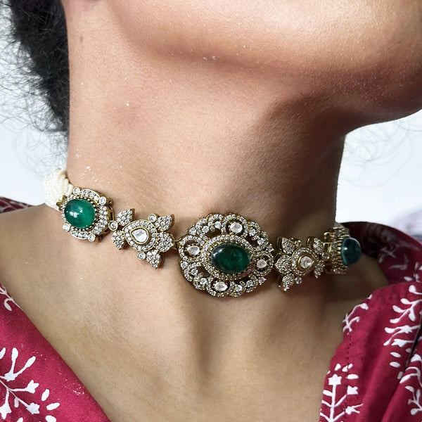 Victorian Oval flower choker set - Green