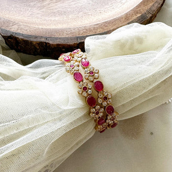 Matte kemp floral oval bangles - Ruby - Set of 2