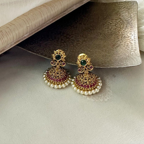 Antique matte floral pearl lace jumkhas