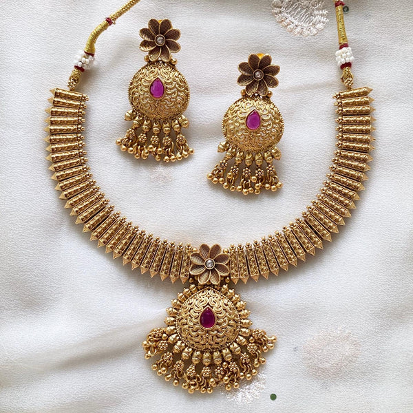 Designer mullai tear drop short set - Ruby