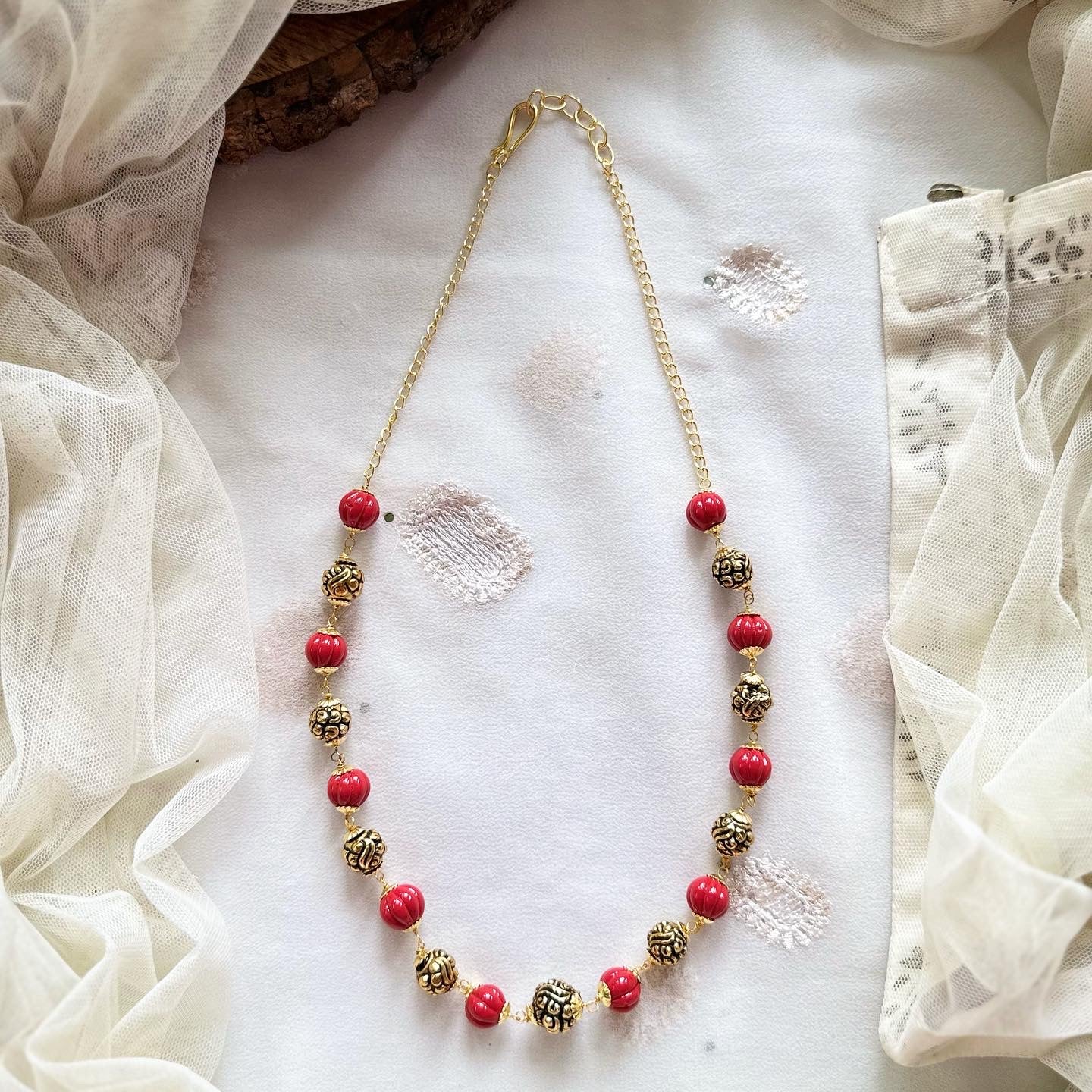 Coral round antique beaded mala