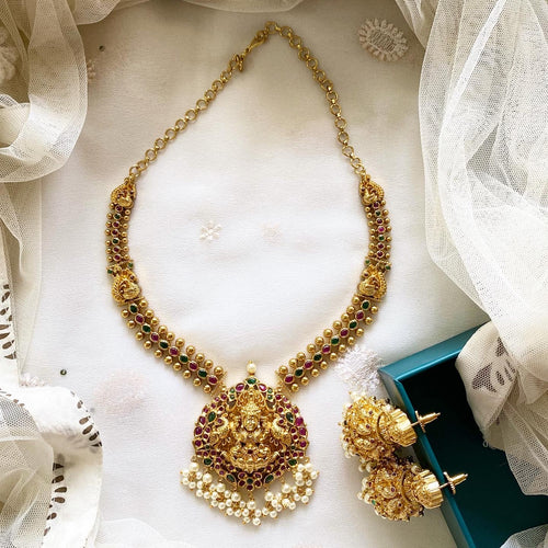 Antique matte kemp Lakshmi Peacock short mala set