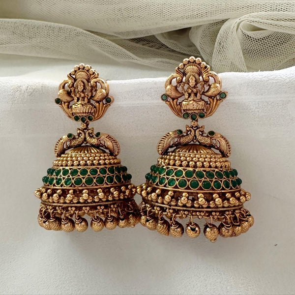 Lakshmi Peacock dot jumkhas - Full Green