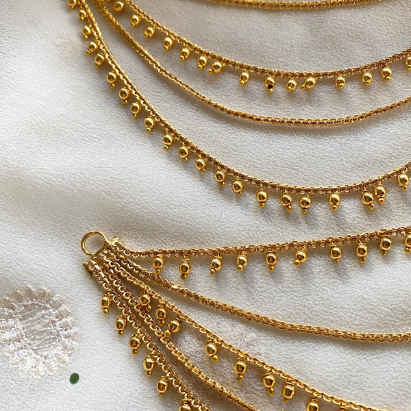 5 line antique gold bead maatal/ear chain - Adorna