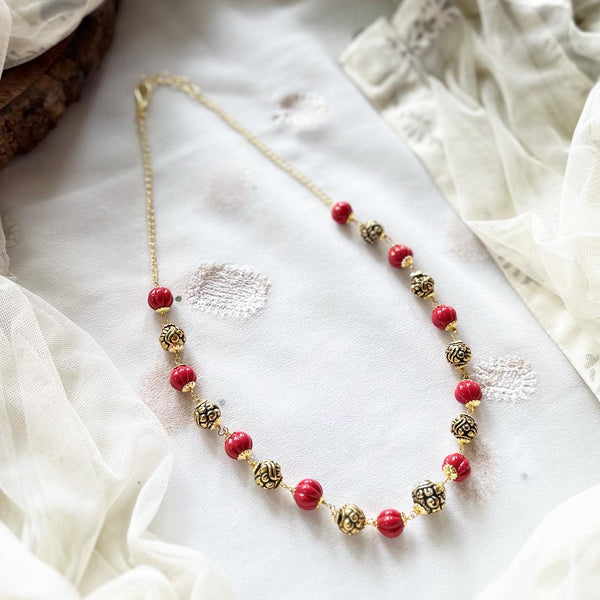 Coral round antique beaded mala
