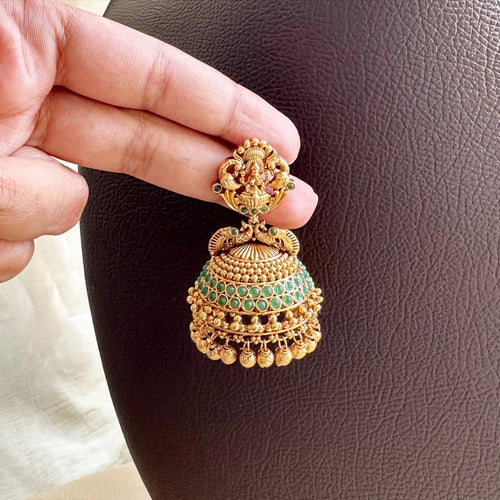 Lakshmi Peacock dot jumkhas - Full Green