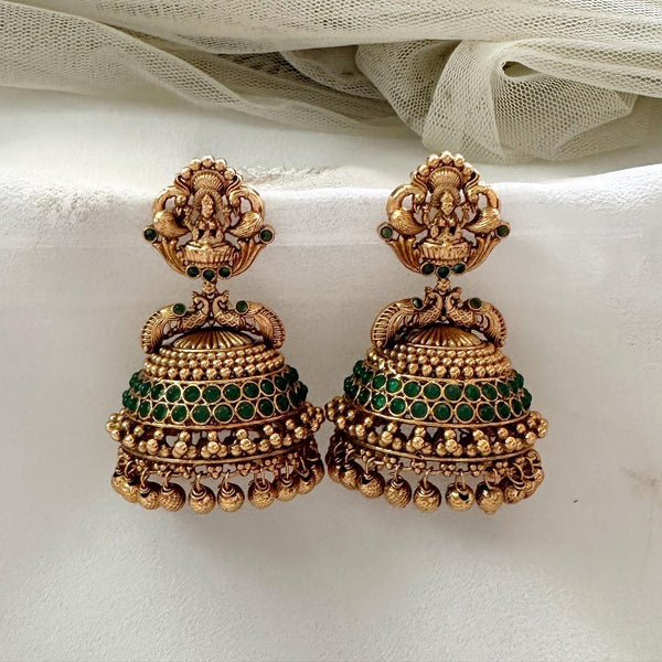 Lakshmi Peacock dot jumkhas - Full Green