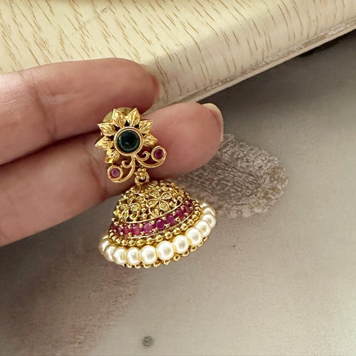 Antique matte floral pearl lace jumkhas