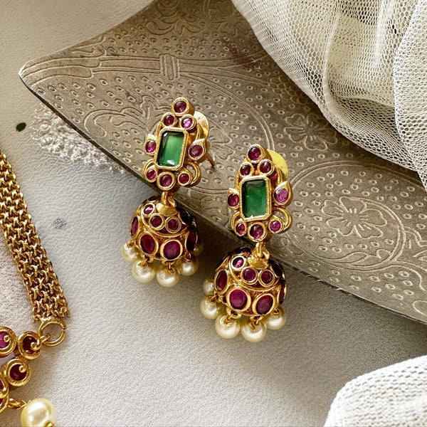 Floral cluster kemp choker set - Ruby-Green