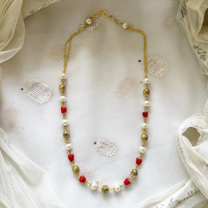 Coral Tulip mala with gold N pearl mala
