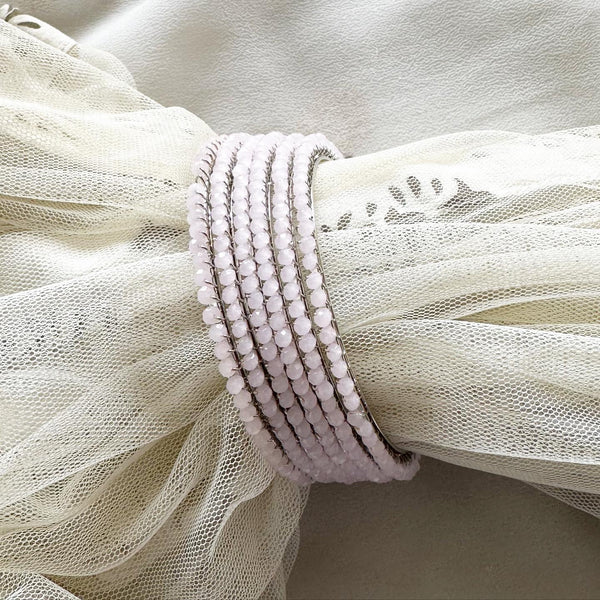 Baby Pink Fancy Crystal string bangles - set of 6 - Size 2.6