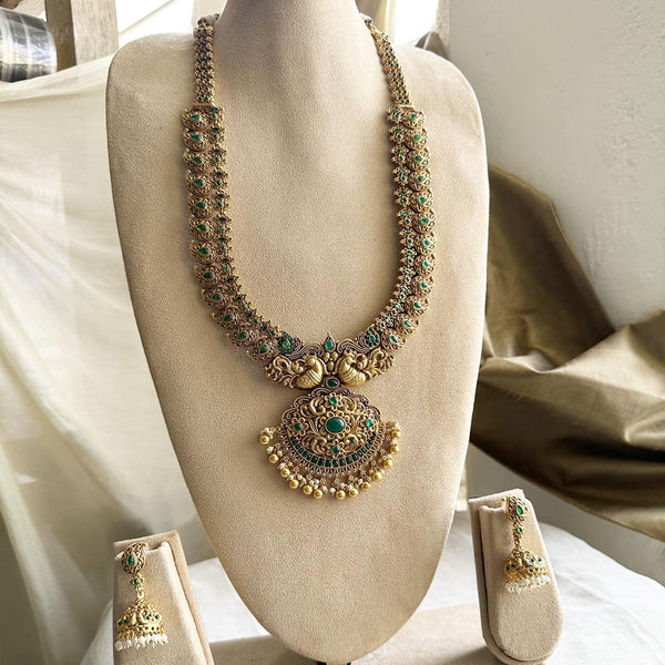 Matte bridal Peacock Paisley Grandeur haaram set - Green