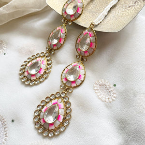 Polki kundan 3 tier-tear drops earrings - Whites