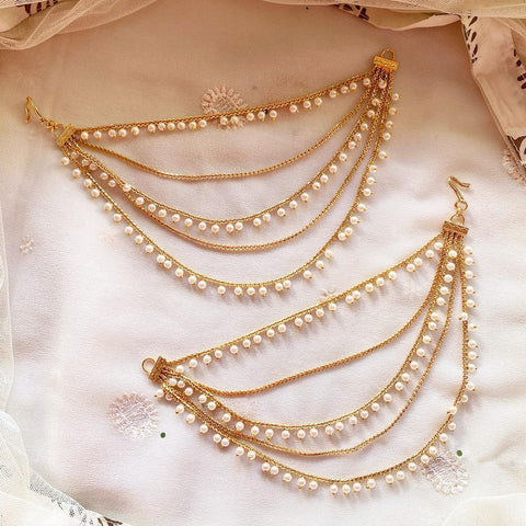 5 line antique pearl drops maatal/ear chain